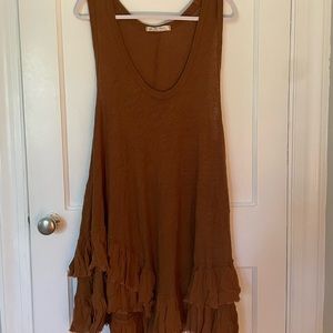 Free People Brown Distressed Hem Tank Tunic Dress